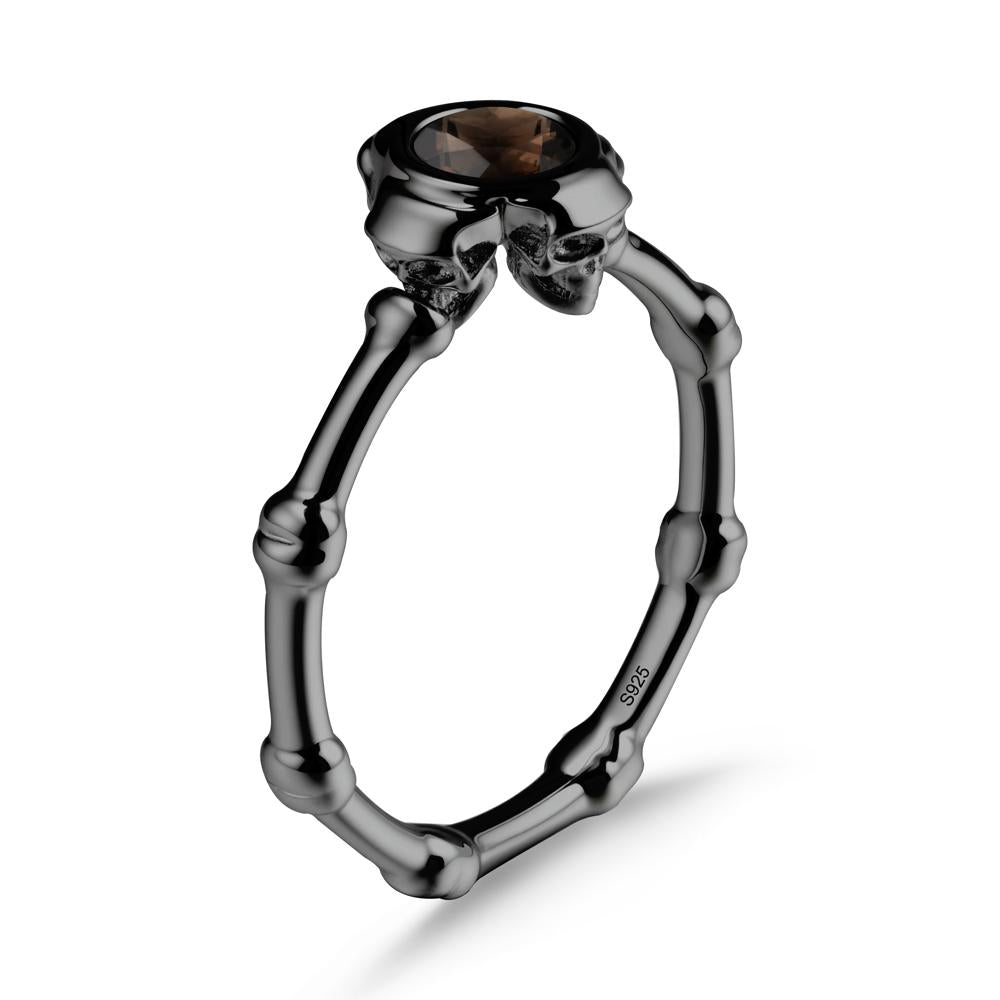 Gothic Smoky Quartz Skull Ring - LUO Jewelry #metal_black finish sterling silver
