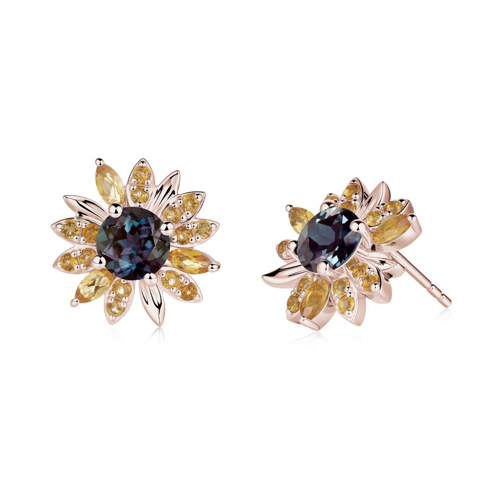 Sunflower Inspired Alexandrite and Citrine Stud Earrings - LUO Jewelry #metal_14k rose gold