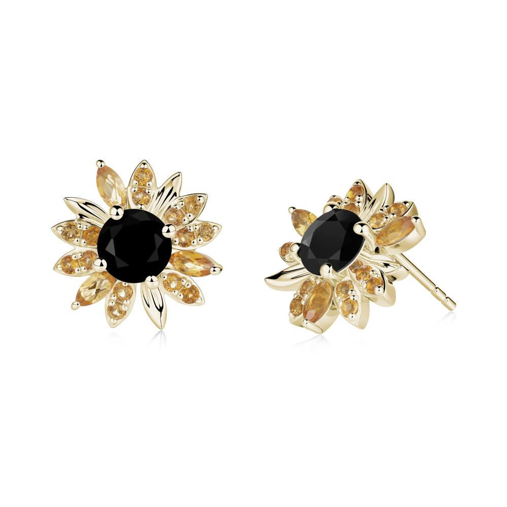 Black Spinel and Citrine Sunflower Pendant Earrings - LUO Jewelry #metal_14k yellow gold