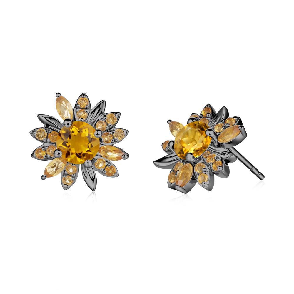 Sunflower Inspired Citrine Stud Earrings - LUO Jewelry #metal_black finish sterling silver