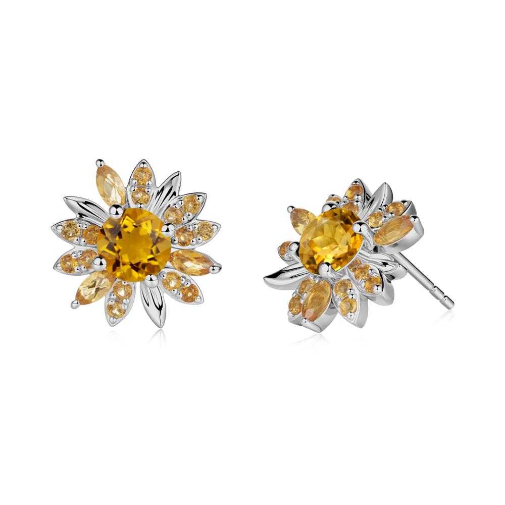 Sunflower Inspired Citrine Stud Earrings - LUO Jewelry #metal_platinum