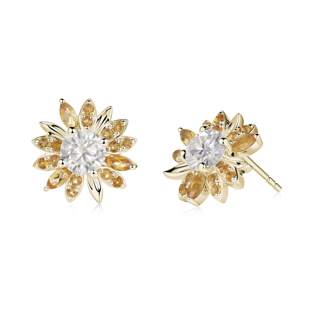 Sunflower Inspired Cubic Zirconia and Citrine Stud Earrings - LUO Jewelry #metal_14k yellow gold