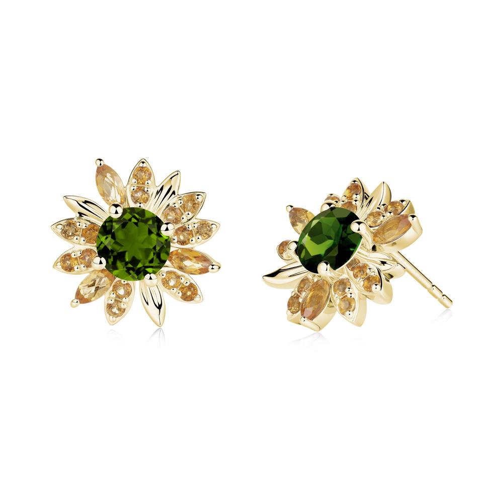 Round Diopside and Citrine Sunflower Stud Earrings - LUO Jewelry #metal_18k yellow gold