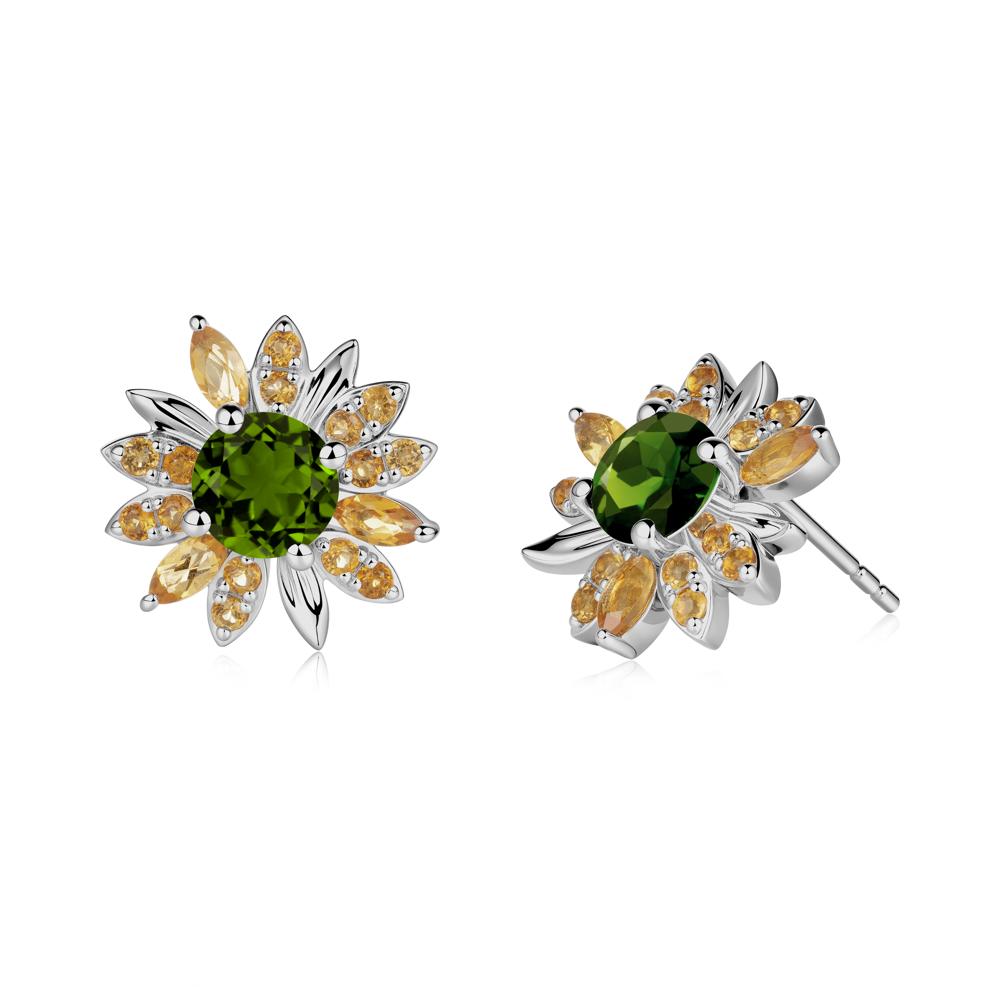 Round Diopside and Citrine Sunflower Stud Earrings - LUO Jewelry #metal_platinum