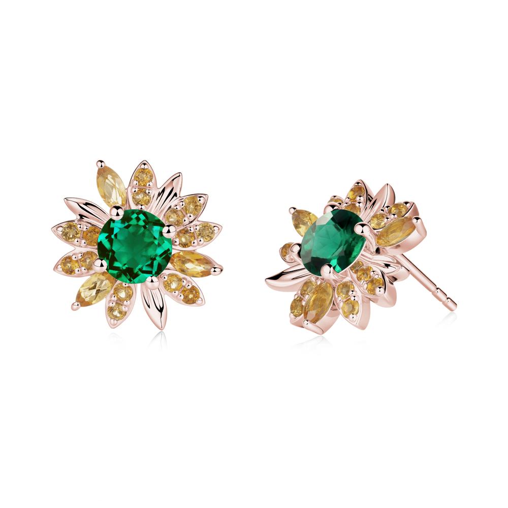 Emerald and Citrine Sunflower Pendant Earrings - LUO Jewelry #metal_18k rose gold