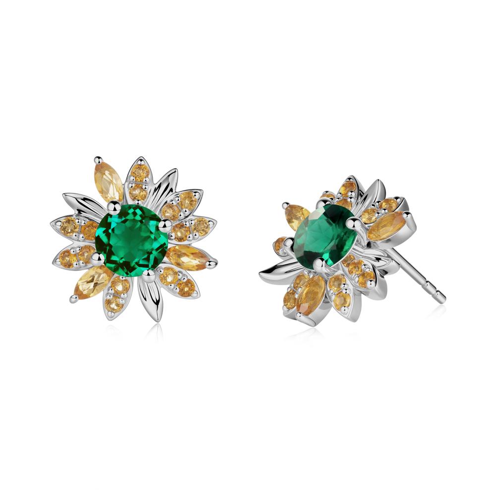 Emerald and Citrine Sunflower Pendant Earrings - LUO Jewelry #metal_platinum