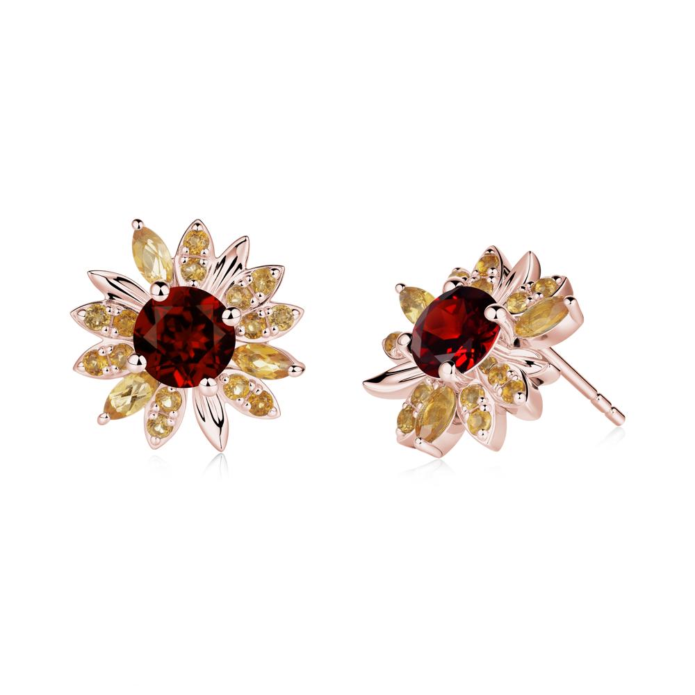 Garnet and Citrine Sunflower Pendant Earrings - LUO Jewelry #metal_18k rose gold