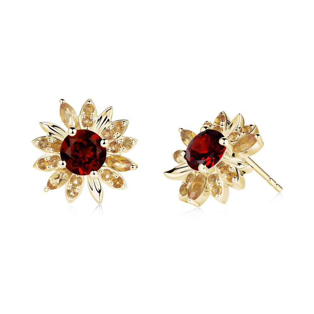 Garnet and Citrine Sunflower Pendant Earrings - LUO Jewelry #metal_18k yellow gold