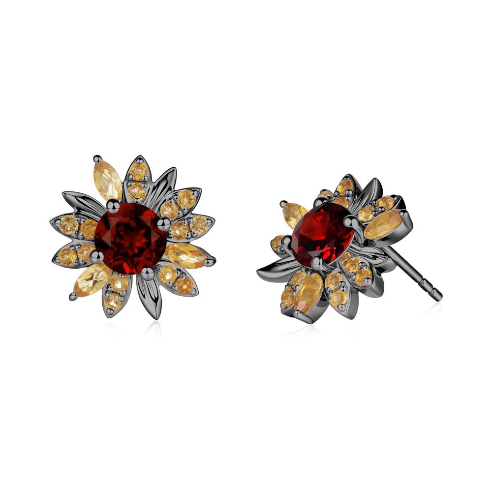 Garnet and Citrine Sunflower Pendant Earrings - LUO Jewelry #metal_black finish sterling silver
