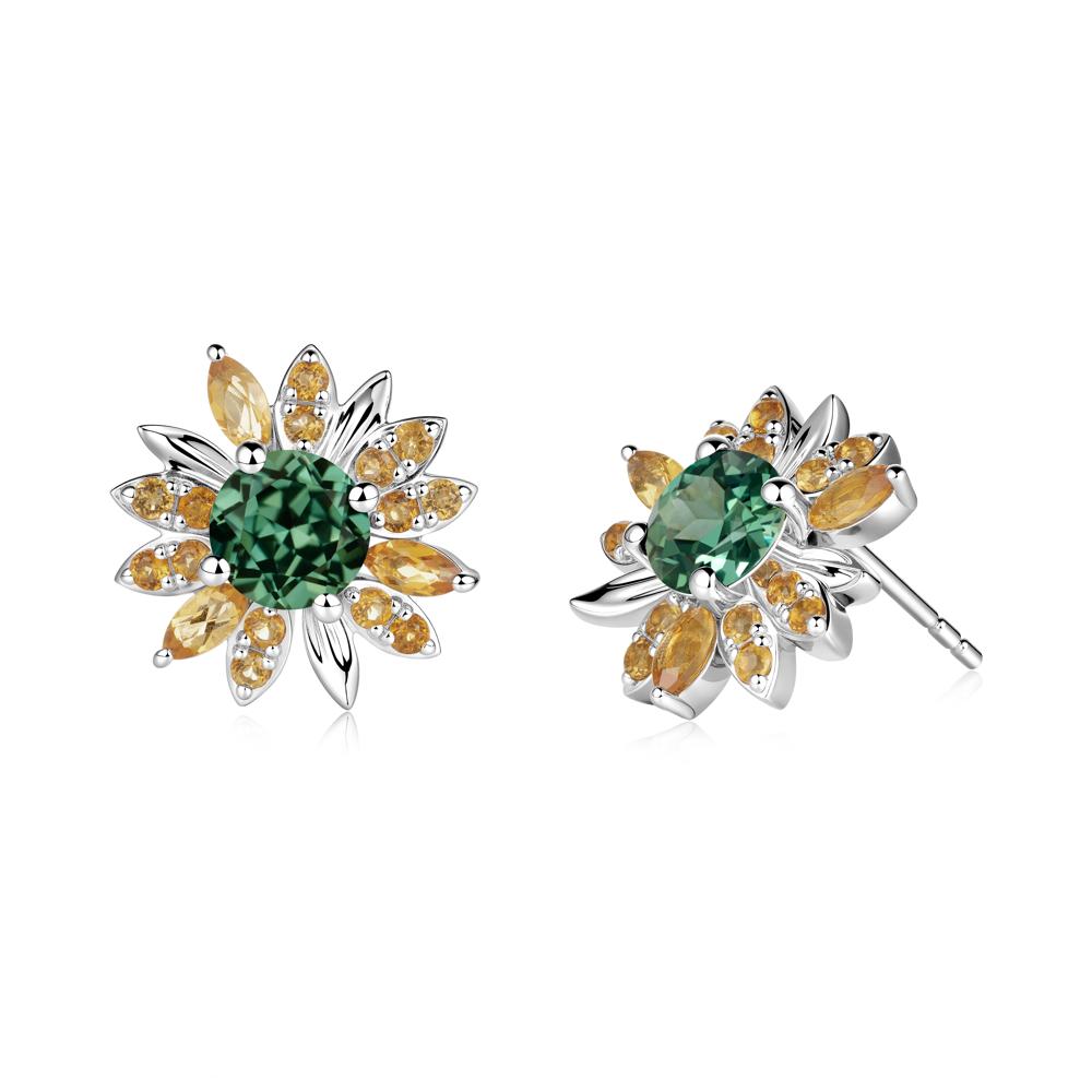 Green Sapphire and Citrine Sunflower Pendant Earrings - LUO Jewelry #metal_18k white gold