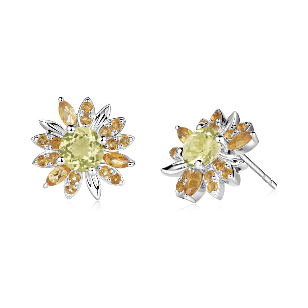 Round Lemon Quartz and Citrine Sunflower Stud Earrings - LUO Jewelry #metal_14k white gold