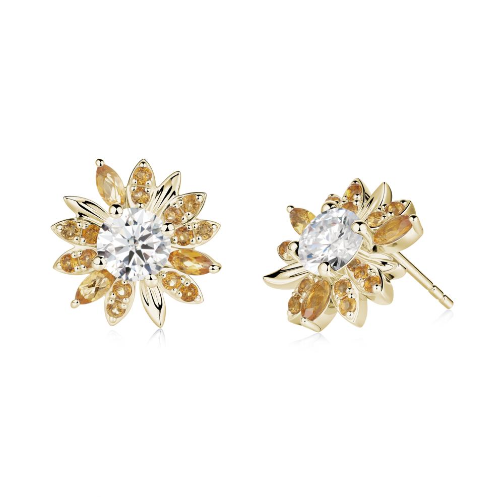 Moissanite and Citrine Sunflower Pendant Earrings - LUO Jewelry #metal_14k yellow gold