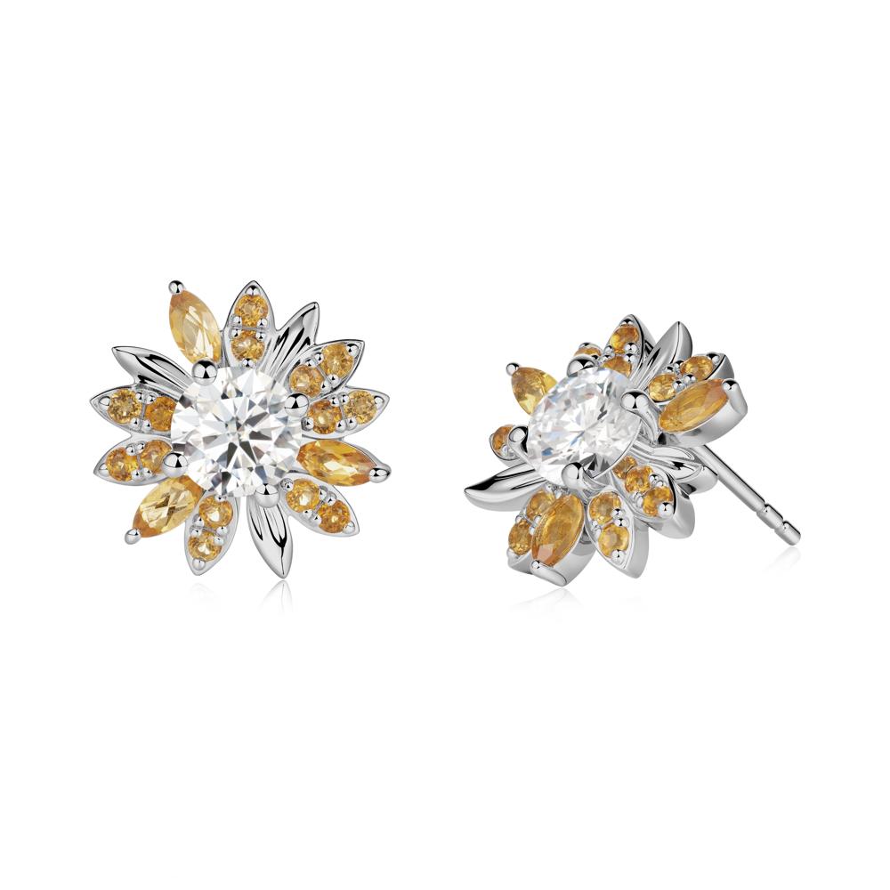 Moissanite and Citrine Sunflower Pendant Earrings - LUO Jewelry #metal_platinum