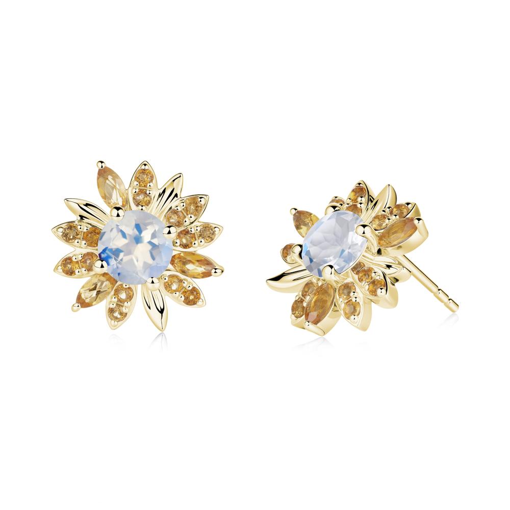 Sunflower Inspired Moonstone and Citrine Stud Earrings - LUO Jewelry #metal_18k yellow gold