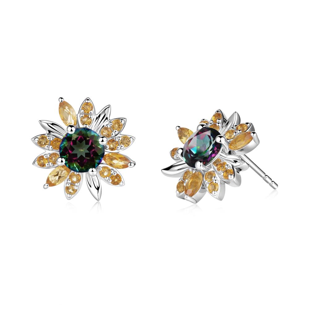 Mystic Topaz and Citrine Sunflower Pendant Earrings - LUO Jewelry #metal_18k white gold