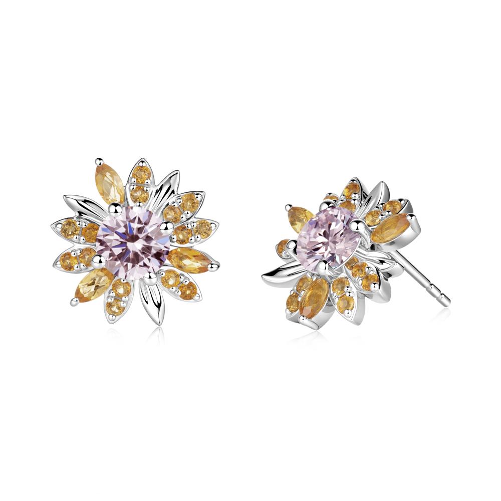 Pink Cubic Zirconia and Citrine Sunflower Pendant Earrings - LUO Jewelry #metal_14k white gold