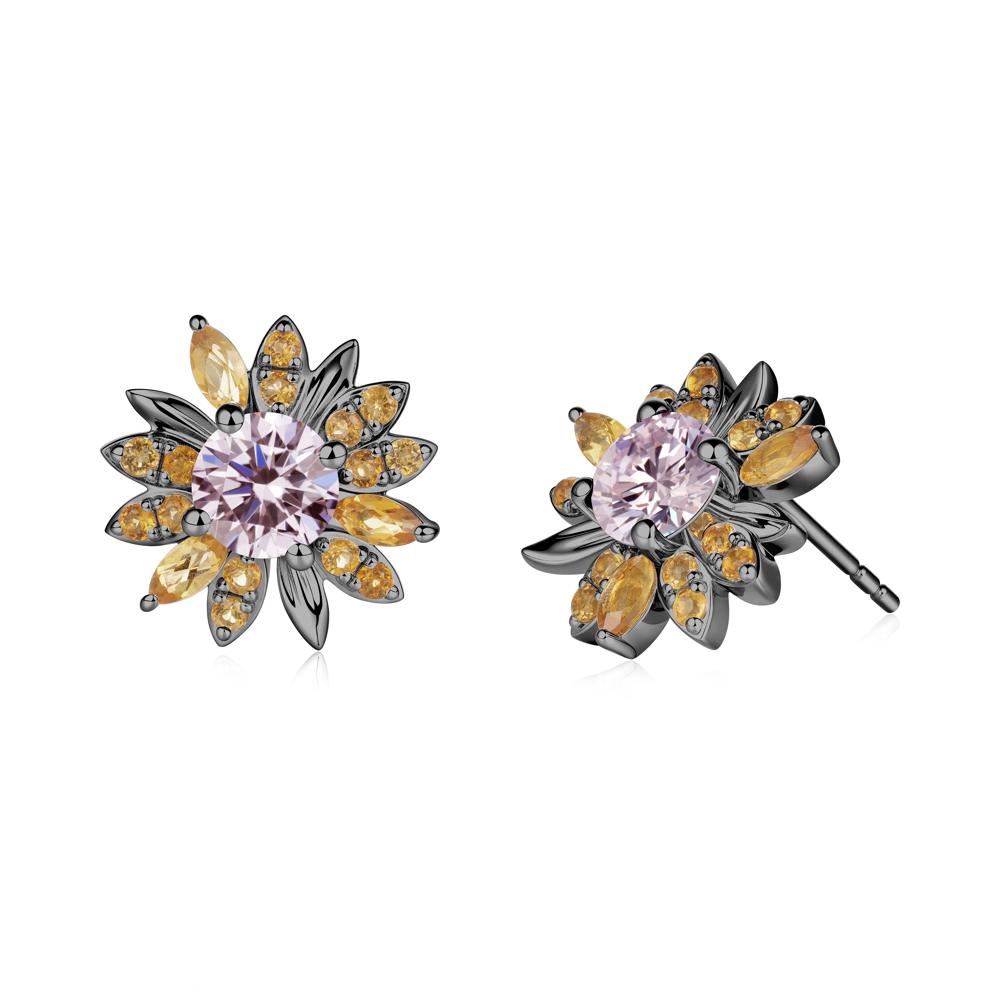 Pink Cubic Zirconia and Citrine Sunflower Pendant Earrings - LUO Jewelry #metal_black finish sterling silver