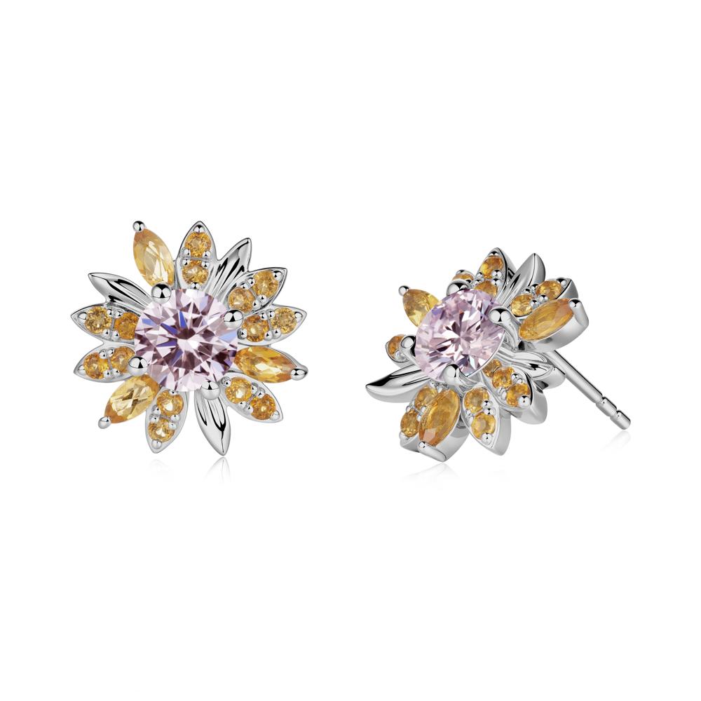 Pink Cubic Zirconia and Citrine Sunflower Pendant Earrings - LUO Jewelry #metal_platinum