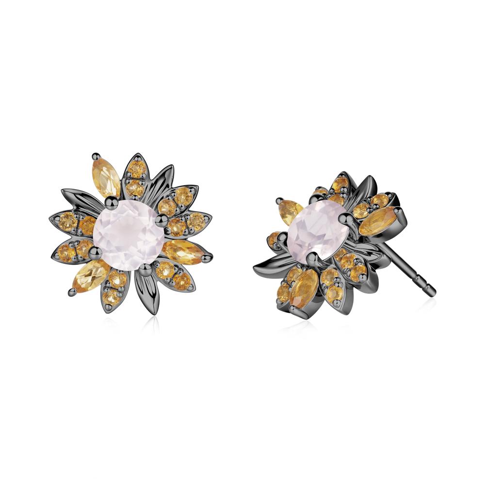 Rose Quartz and Citrine Sunflower Pendant Earrings - LUO Jewelry #metal_black finish sterling silver