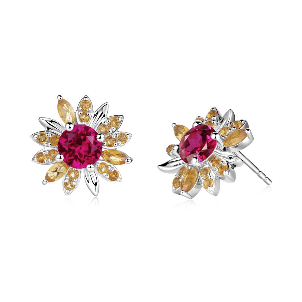 Sunflower Inspired Ruby and Citrine Stud Earrings - LUO Jewelry #metal_18k white gold