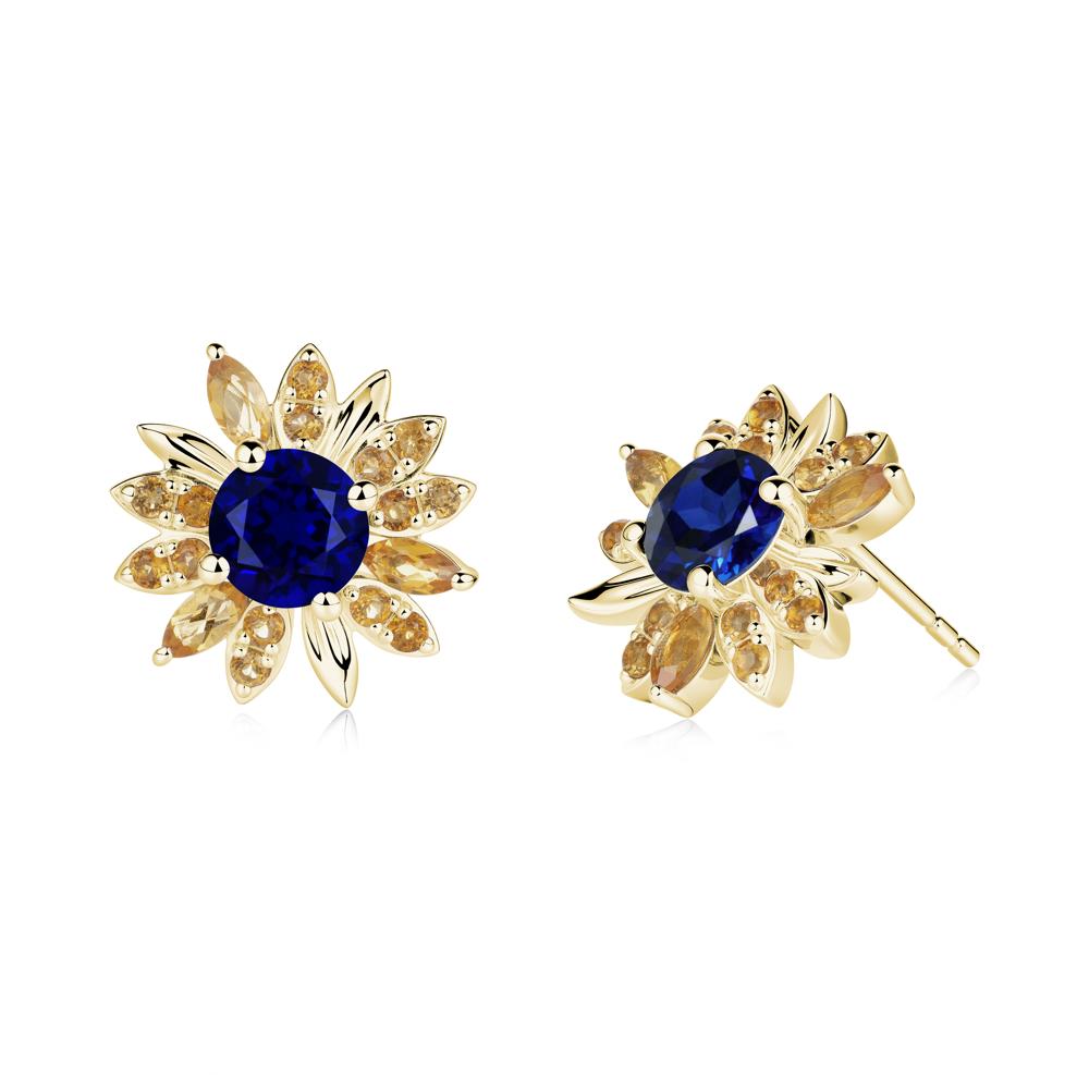 Round Sapphire and Citrine Sunflower Stud Earrings - LUO Jewelry #metal_18k yellow gold