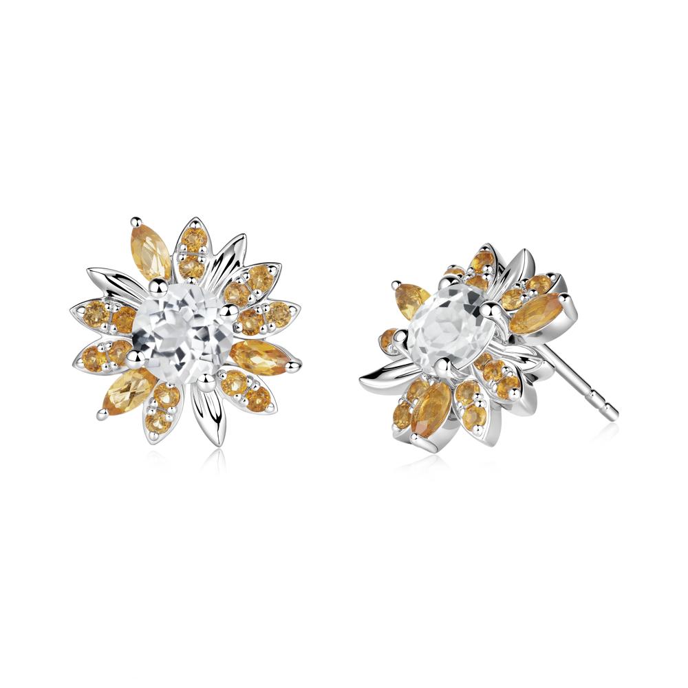 Sunflower Inspired White Topaz and Citrine Stud Earrings - LUO Jewelry #metal_18k white gold
