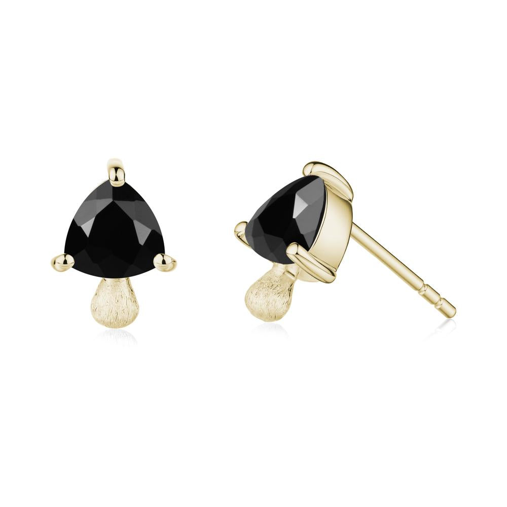 Mushroom Trillion Cut Black Spinel Stud Earrings - LUO Jewelry #metal_14k yellow gold