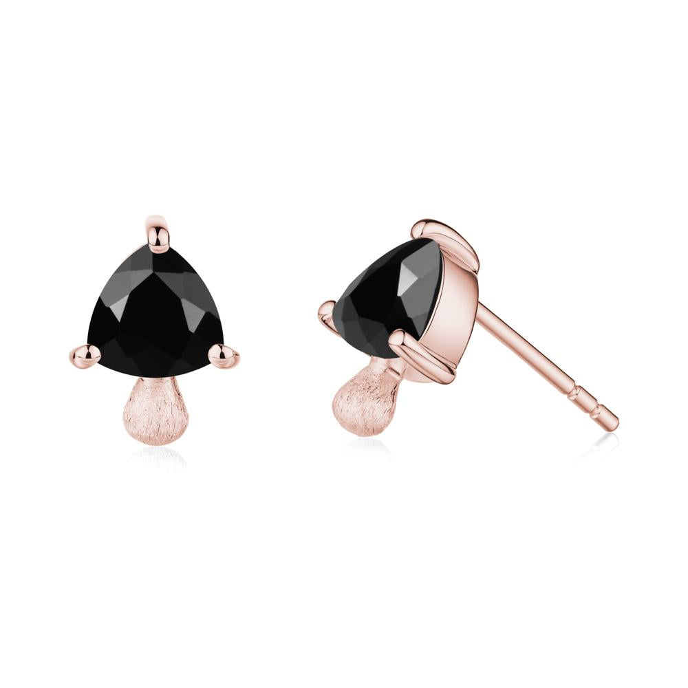 Mushroom Trillion Cut Black Spinel Stud Earrings - LUO Jewelry #metal_18k rose gold