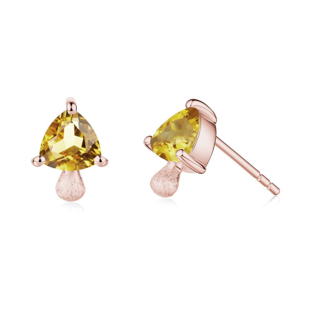 Mushroom Trillion Cut Citrine Stud Earrings - LUO Jewelry #metal_18k rose gold