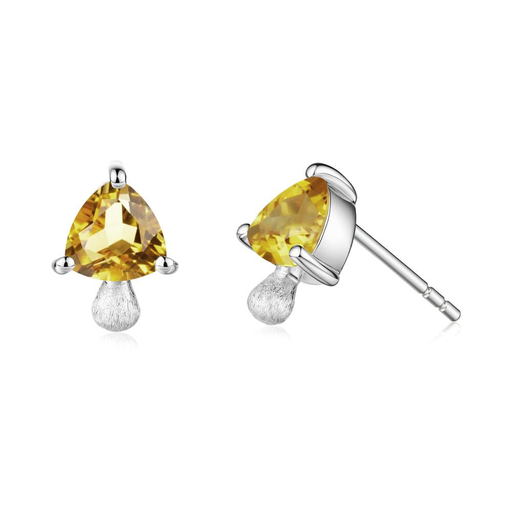 Mushroom Trillion Cut Citrine Stud Earrings - LUO Jewelry #metal_18k white gold