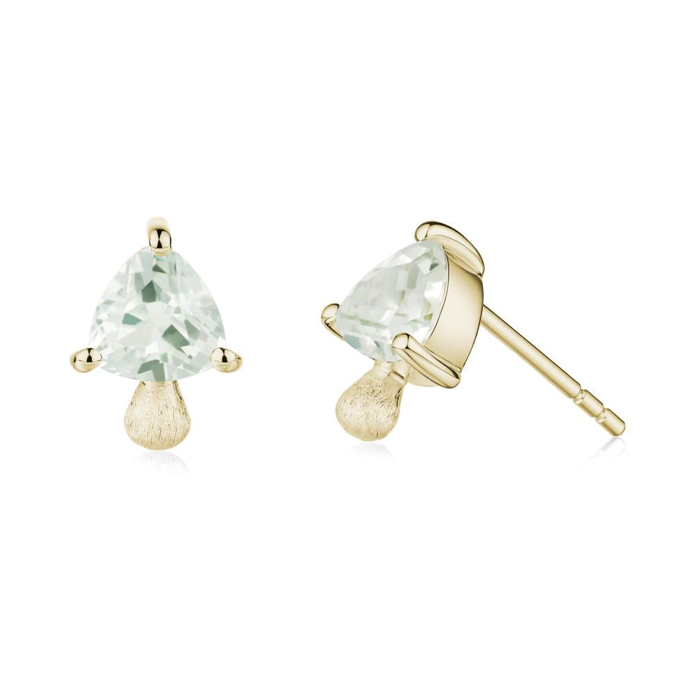 Mushroom Trillion Cut Green Amethyst Stud Earrings - LUO Jewelry #metal_14k yellow gold