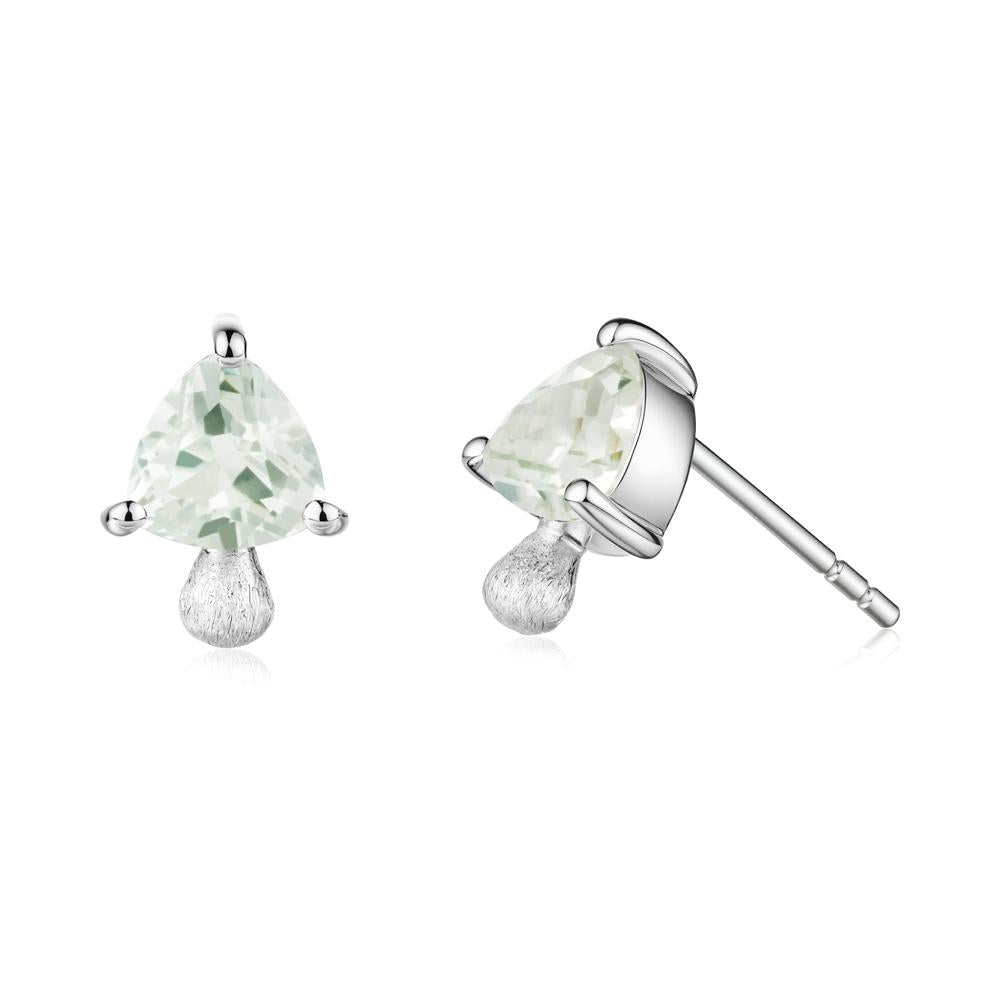 Mushroom Trillion Cut Green Amethyst Stud Earrings - LUO Jewelry #metal_18k white gold