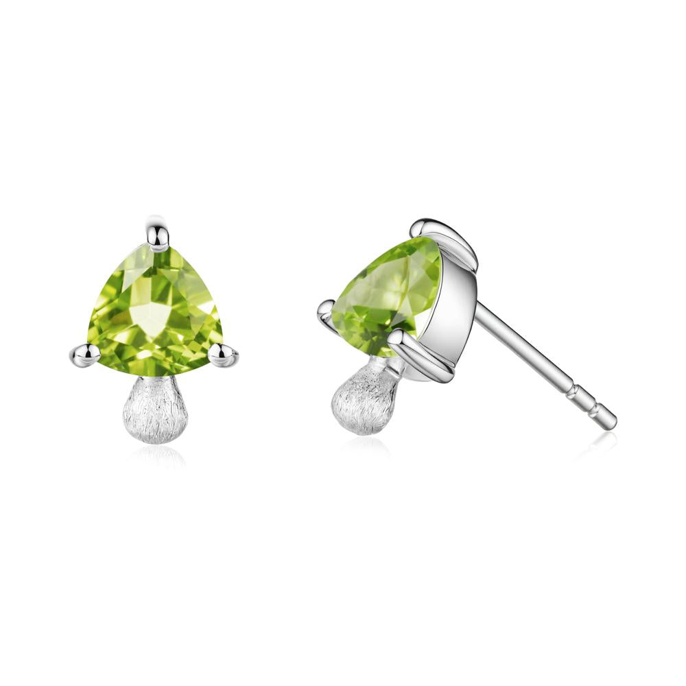 Mushroom Trillion Cut Peridot Stud Earrings - LUO Jewelry #metal_14k white gold