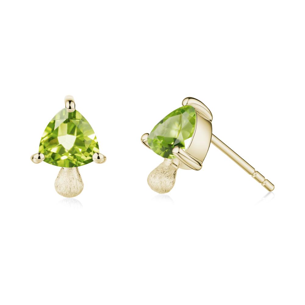 Mushroom Trillion Cut Peridot Stud Earrings - LUO Jewelry #metal_14k yellow gold