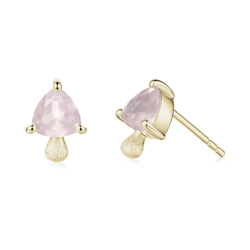 Mushroom Trillion Cut Rose Quartz Stud Earrings - LUO Jewelry #metal_14k yellow gold