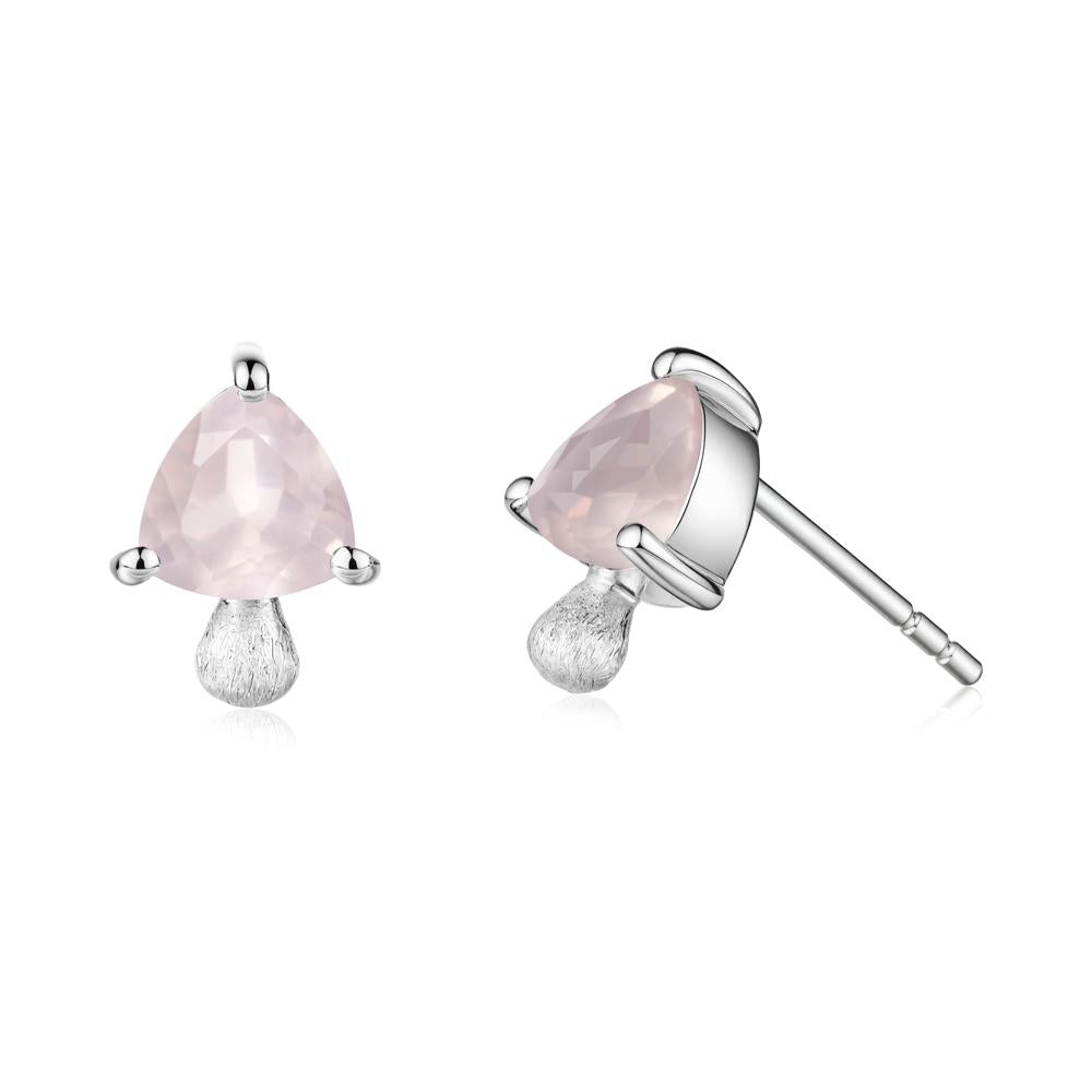 Mushroom Trillion Cut Rose Quartz Stud Earrings - LUO Jewelry #metal_18k white gold