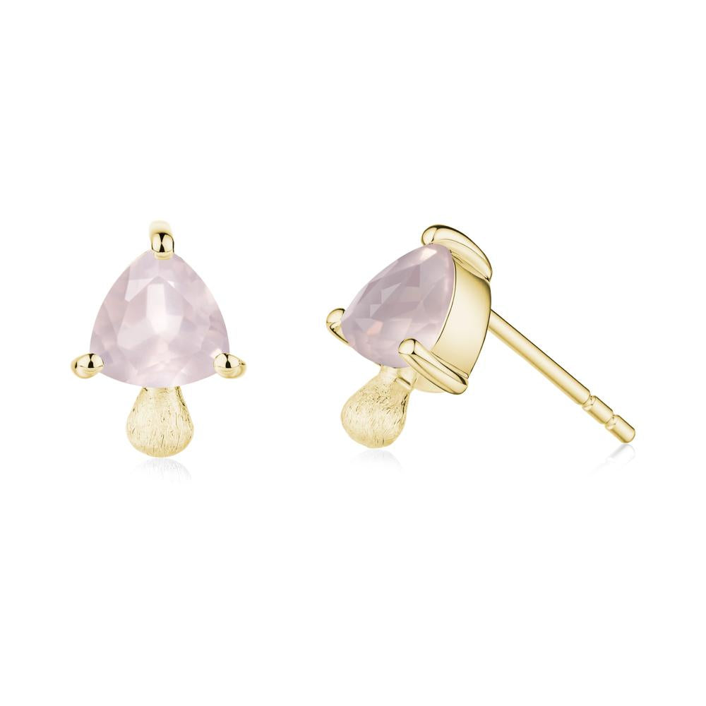 Mushroom Trillion Cut Rose Quartz Stud Earrings - LUO Jewelry #metal_18k yellow gold
