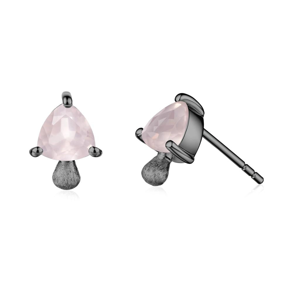 Mushroom Trillion Cut Rose Quartz Stud Earrings - LUO Jewelry #metal_black finish sterling silver