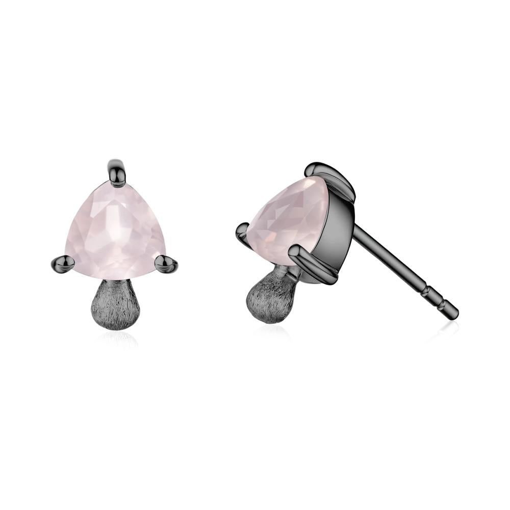 Mushroom Trillion Cut Rose Quartz Stud Earrings - LUO Jewelry #metal_black finish sterling silver