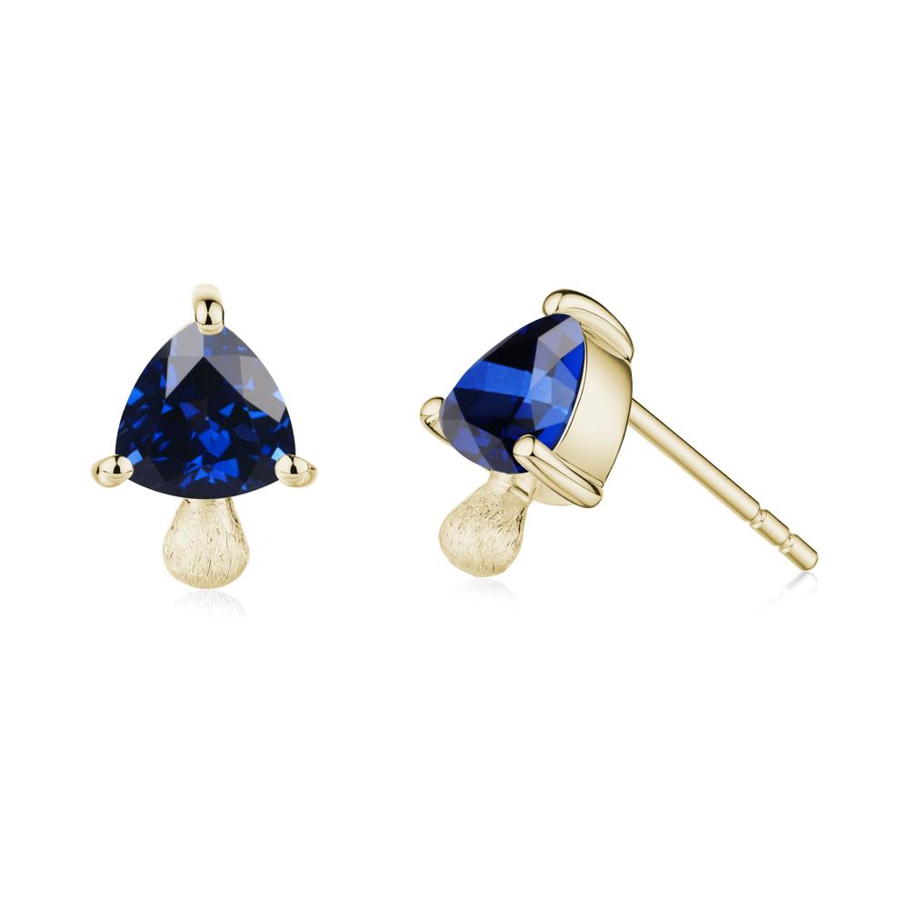 Mushroom Trillion Cut Sapphire Stud Earrings - LUO Jewelry #metal_14k yellow gold