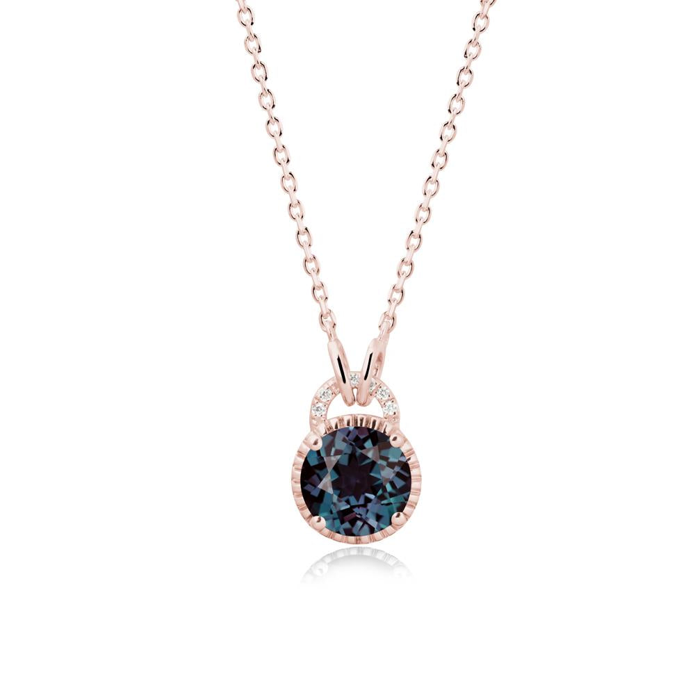 Round Cut Alexandrite Halo Pendant Necklace - LUO Jewelry #metal_18k rose gold