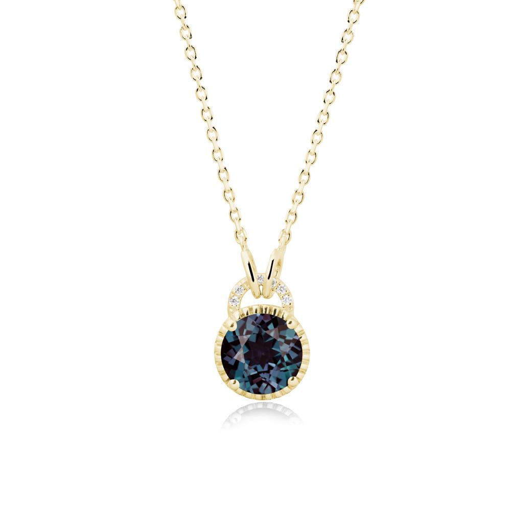 Round Cut Alexandrite Halo Pendant Necklace - LUO Jewelry #metal_18k yellow gold