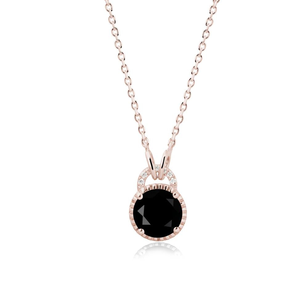 Round Cut Black Spinel Halo Pendant Necklace - LUO Jewelry #metal_14k rose gold