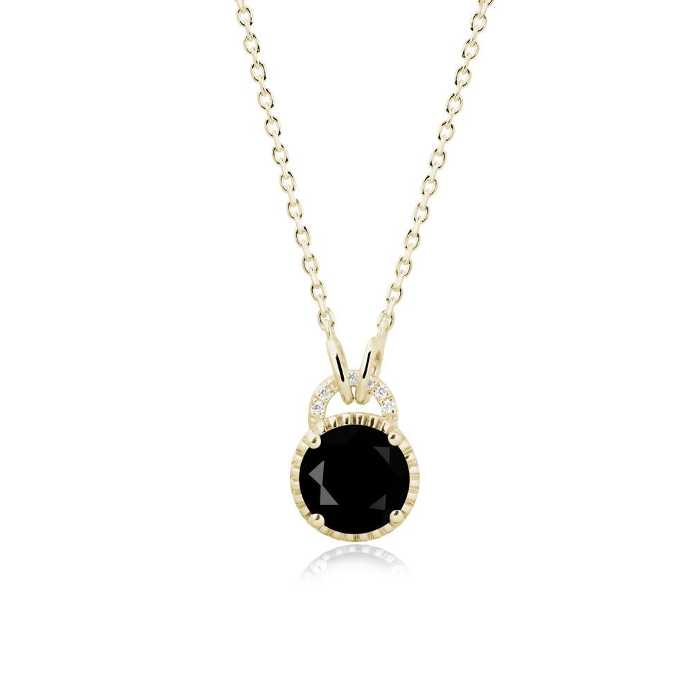 Round Cut Black Spinel Halo Pendant Necklace - LUO Jewelry #metal_14k yellow gold