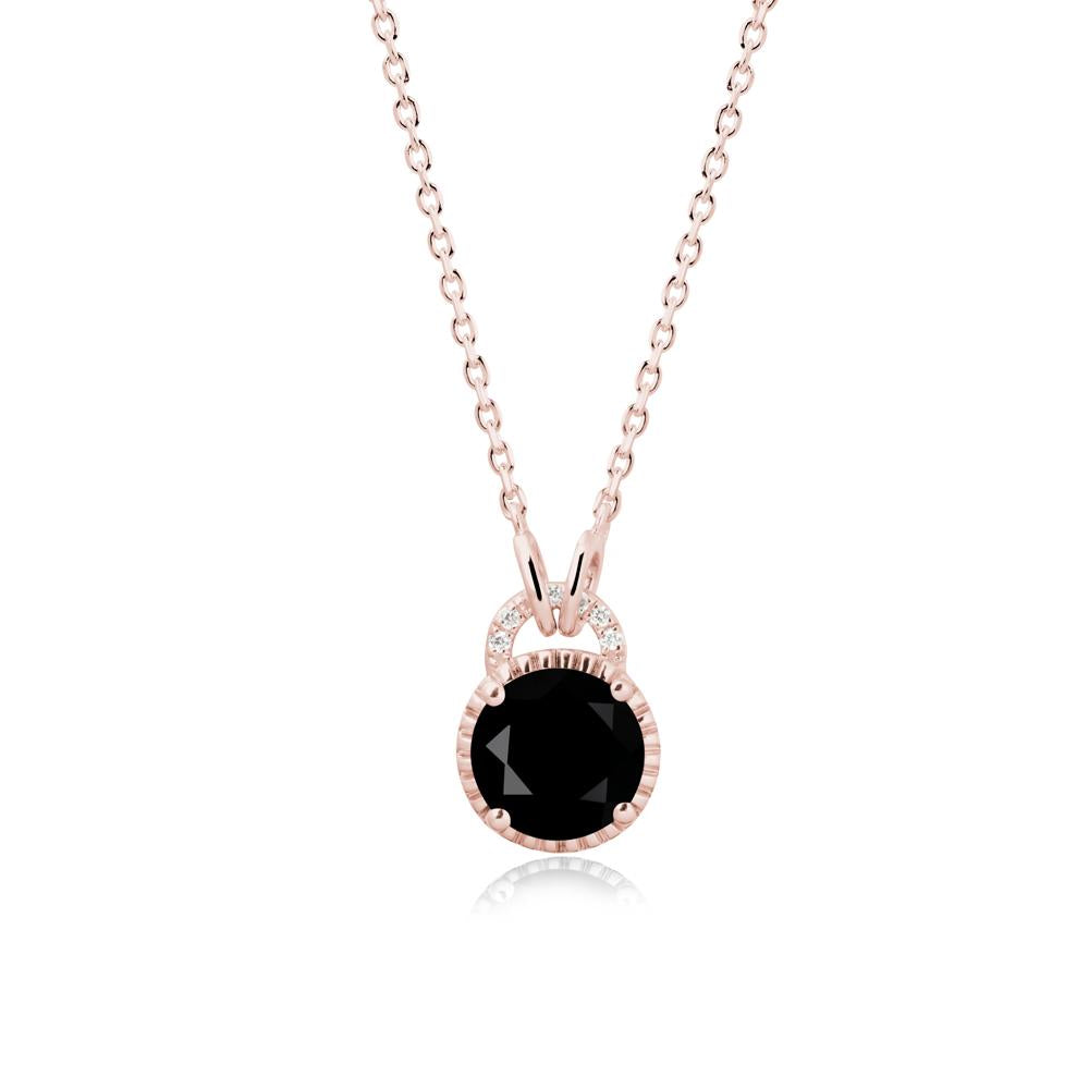 Round Cut Black Spinel Halo Pendant Necklace - LUO Jewelry #metal_18k rose gold