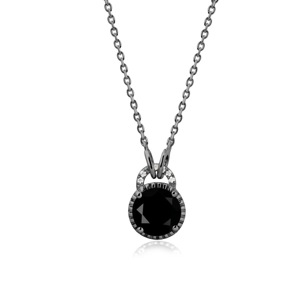 Round Cut Black Spinel Halo Pendant Necklace - LUO Jewelry #metal_black finish sterling silver
