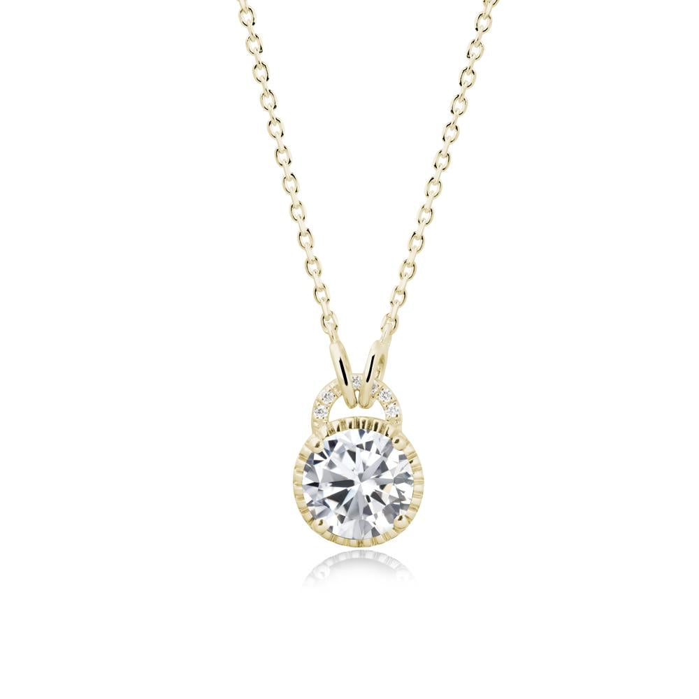 Cubic Zirconia Necklace with Sculpted Halo - LUO Jewelry #metal_14k yellow gold