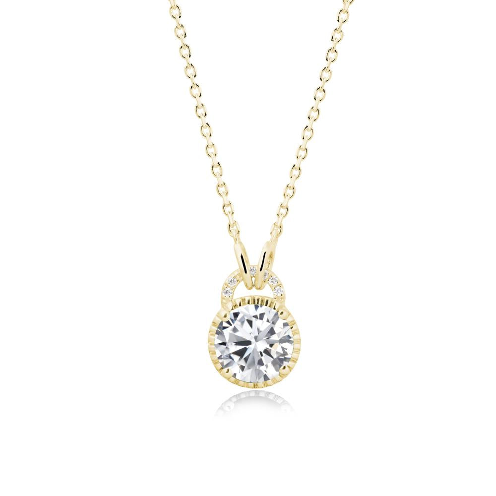 Cubic Zirconia Necklace with Sculpted Halo - LUO Jewelry #metal_18k yellow gold