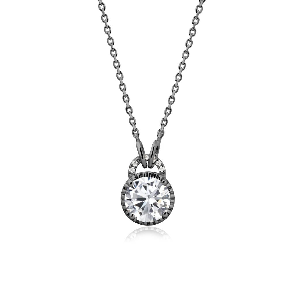 Cubic Zirconia Necklace with Sculpted Halo - LUO Jewelry #metal_black finish sterling silver