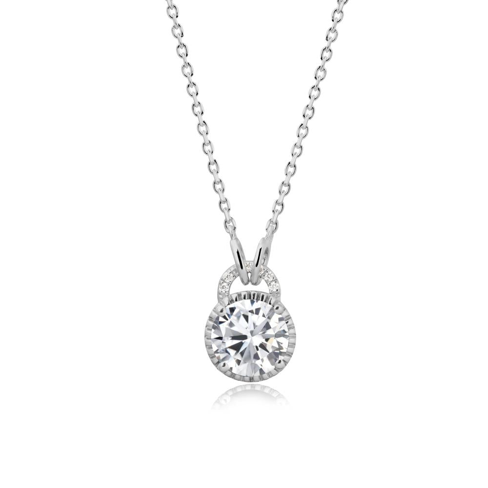 Cubic Zirconia Necklace with Sculpted Halo - LUO Jewelry #metal_platinum